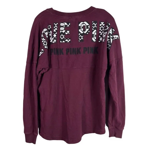 🟣🟣 Victoria's Secret Size Small Maroon Crew Neck Love Pink Sweatshirt Sweater - Picture 2 of 6